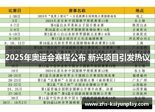 2025年奥运会赛程公布 新兴项目引发热议 2025年奥运会赛程公布 新兴项目引发热议